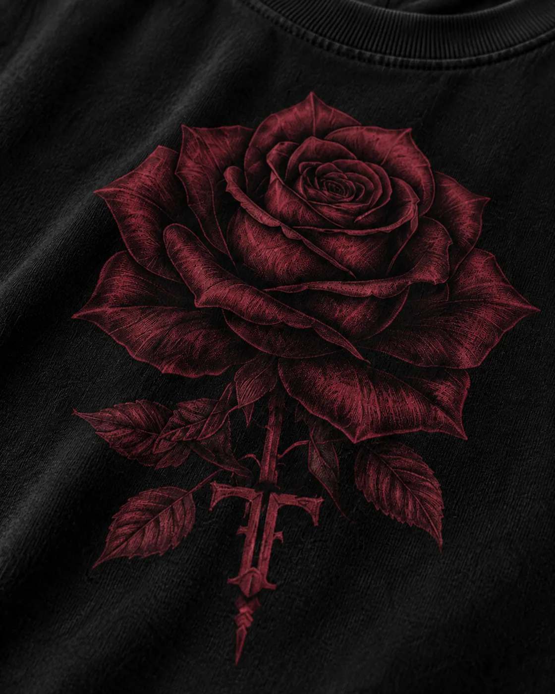 BLOOM TEE in Black / Oxblood, detail