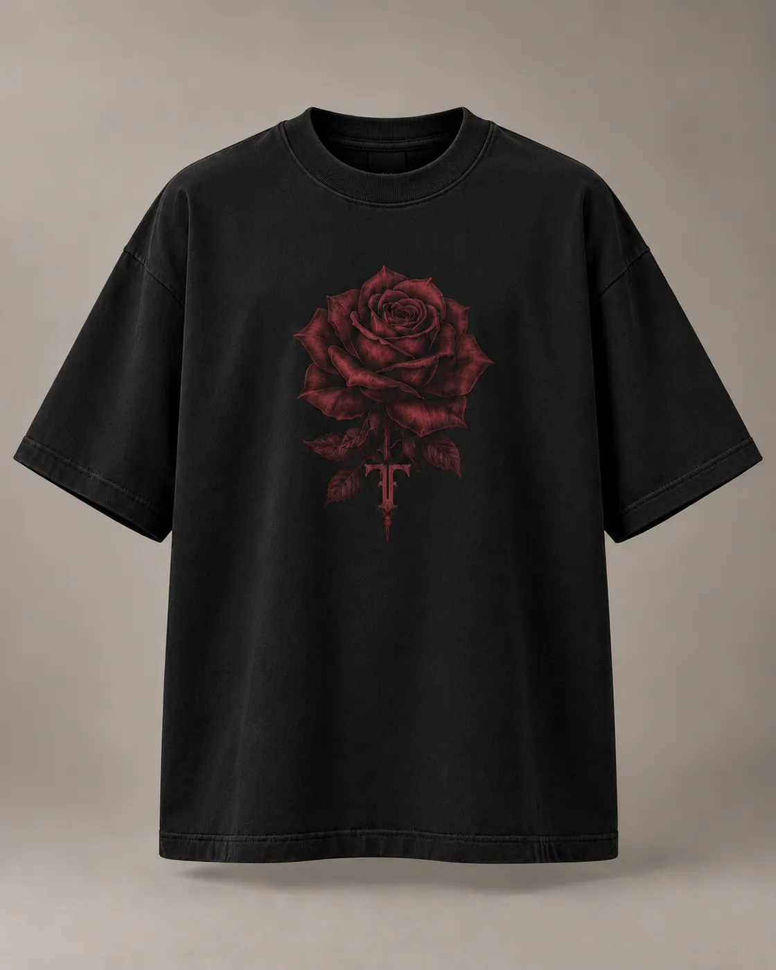 BLOOM TEE in Black / Oxblood, front