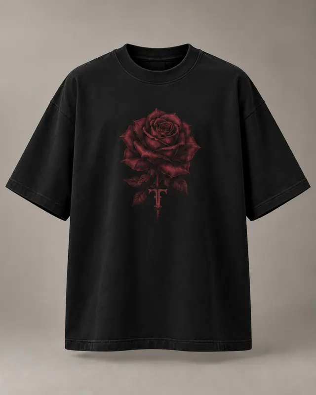 BLOOM TEE in Black / Oxblood, front