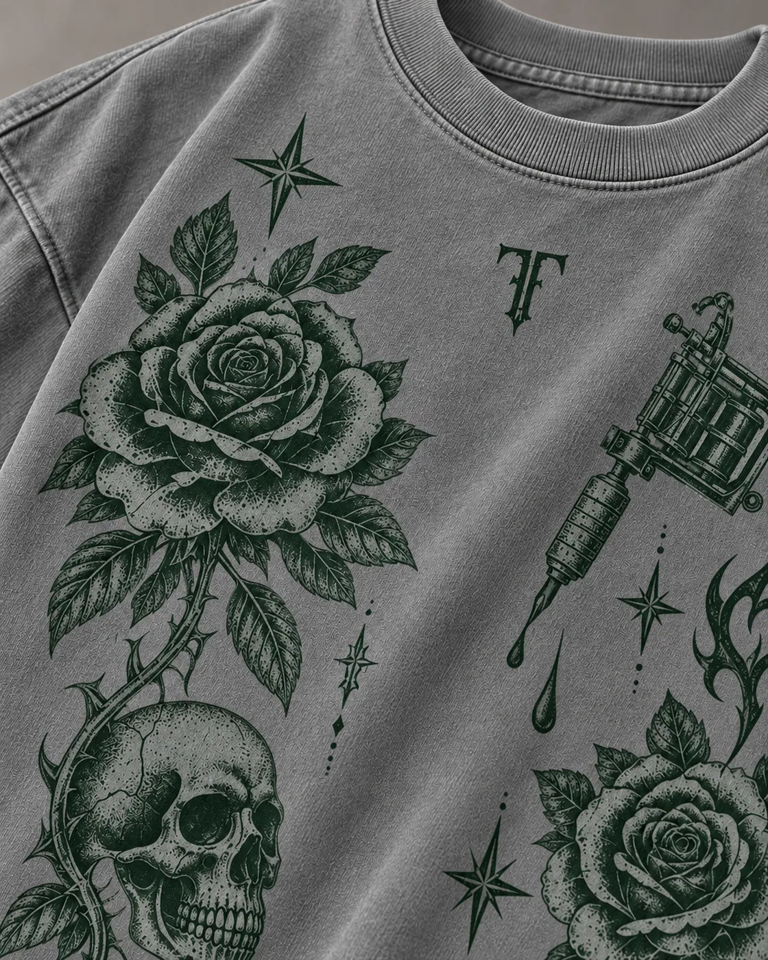 FLASH TEE in Grey / Forest Green, detail