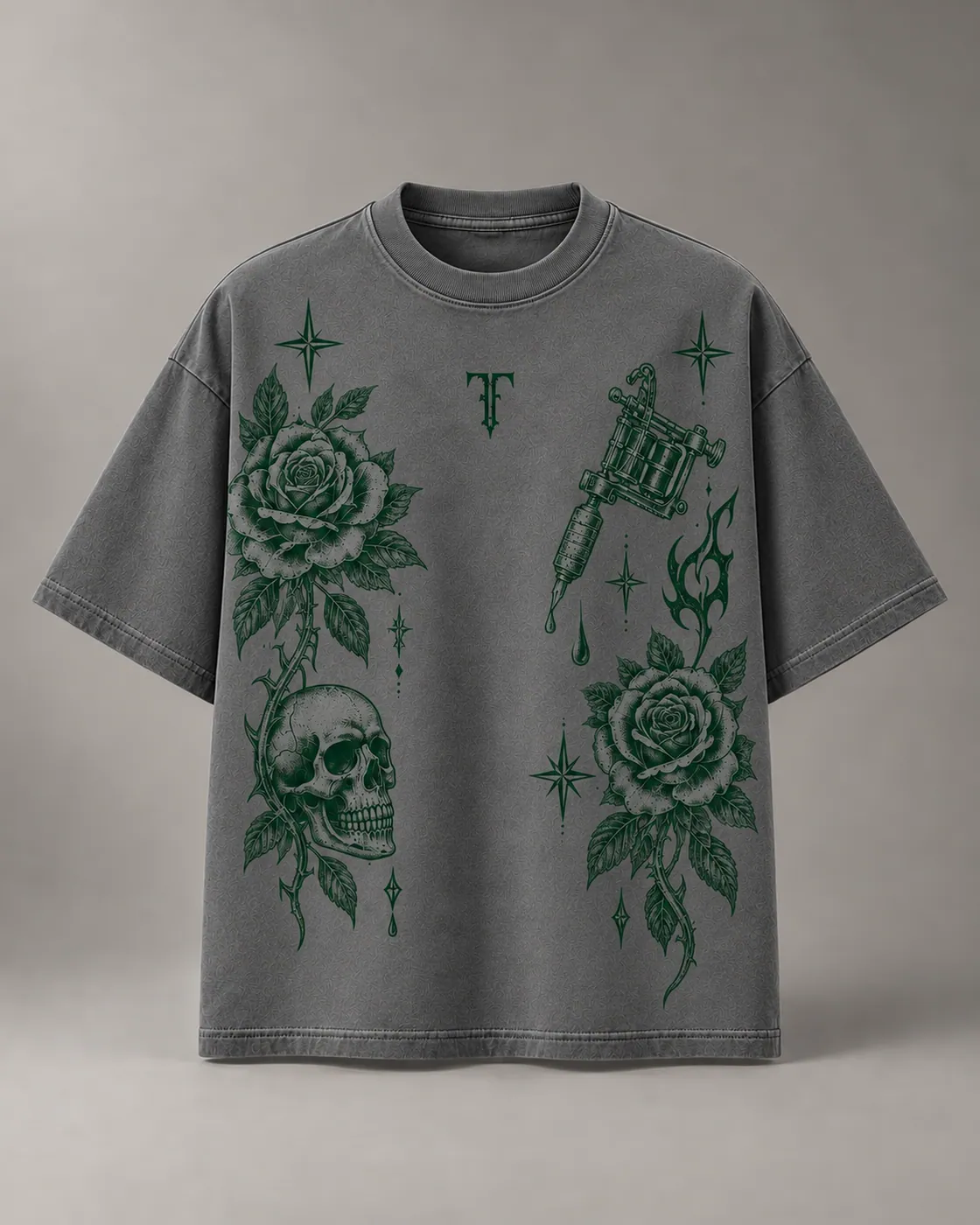 FLASH TEE in Grey / Forest Green, front