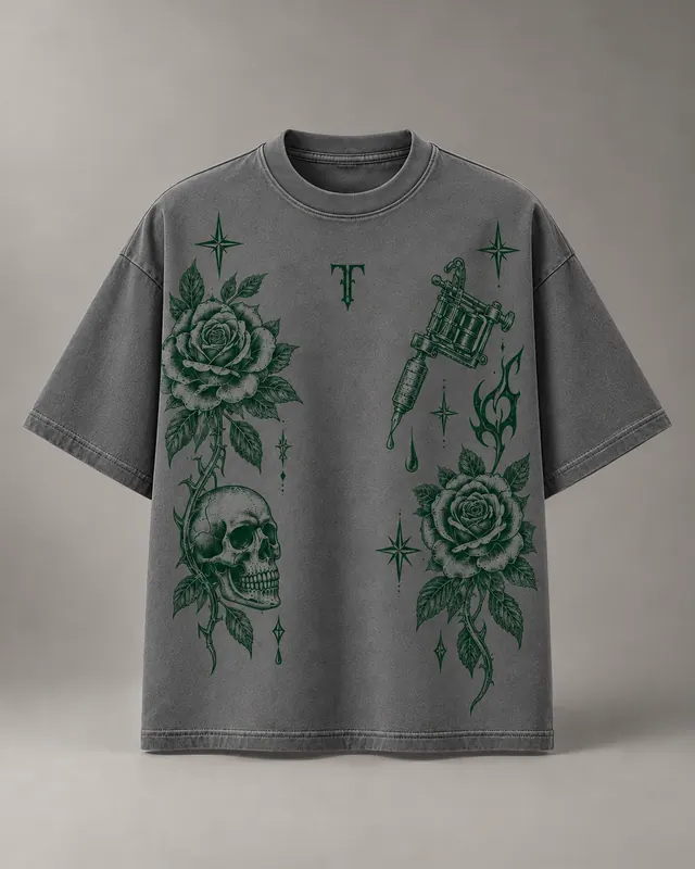 FLASH TEE in Grey / Forest Green, front