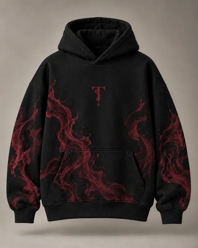 FLOW HOODIE in Black / Oxblood, front