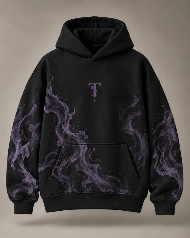 FLOW HOODIE in Black / Smoked Purple, front