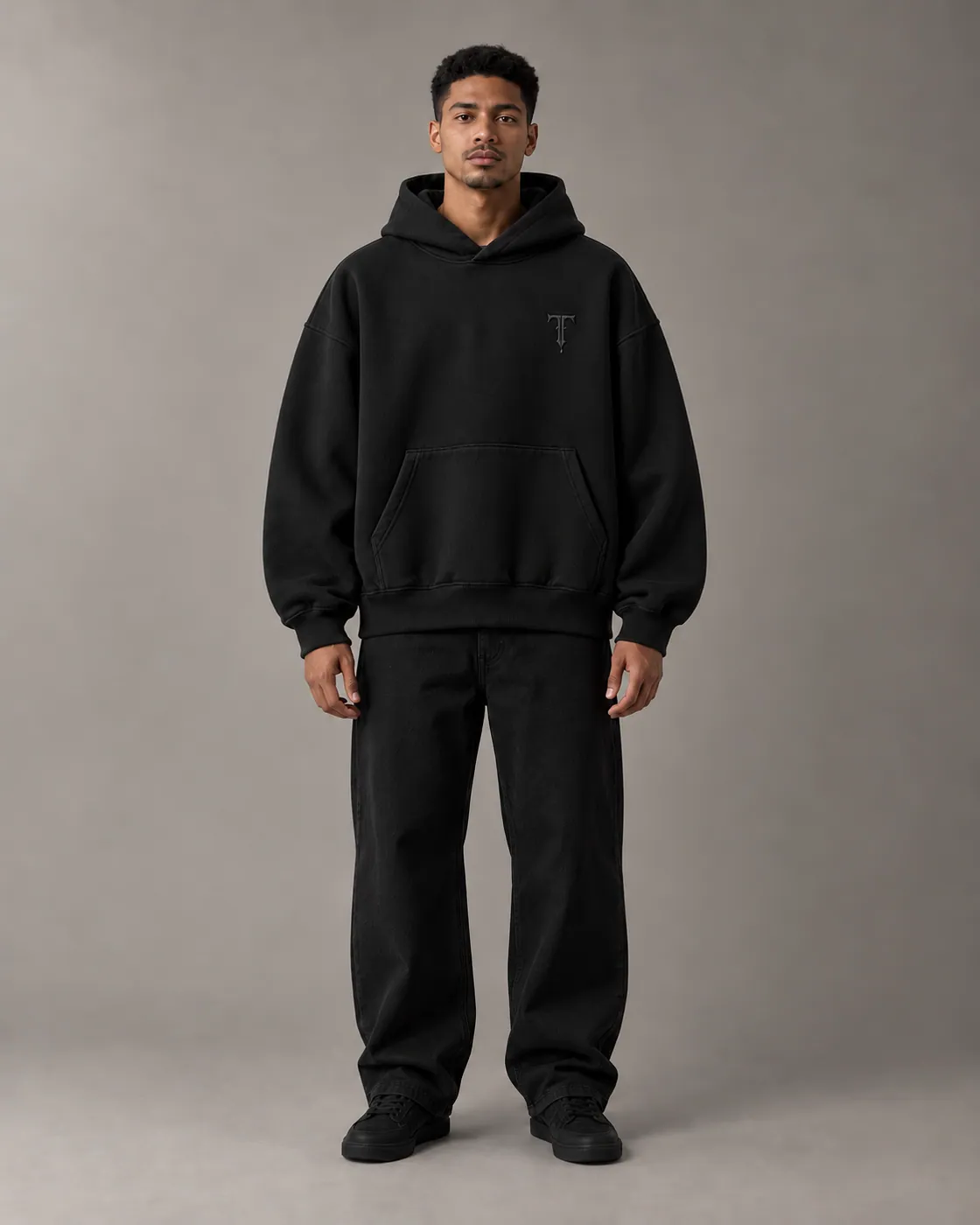 FORM HOODIE in Black / Tonal, on body