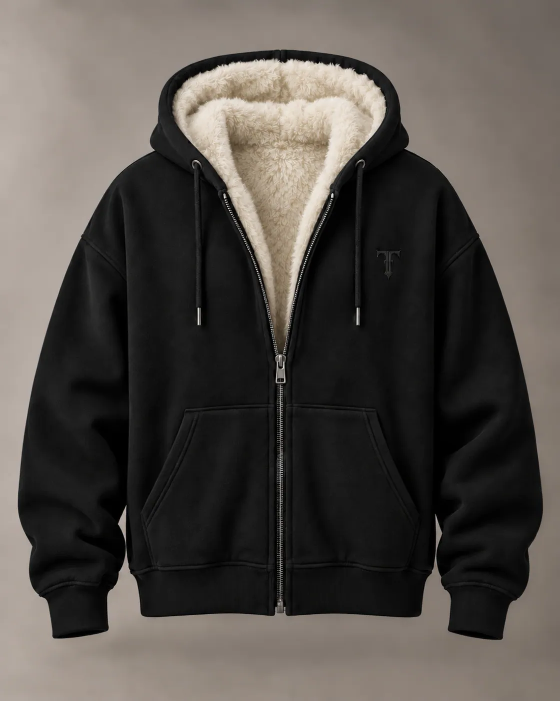 PILE ZIP in Black / Tonal, front