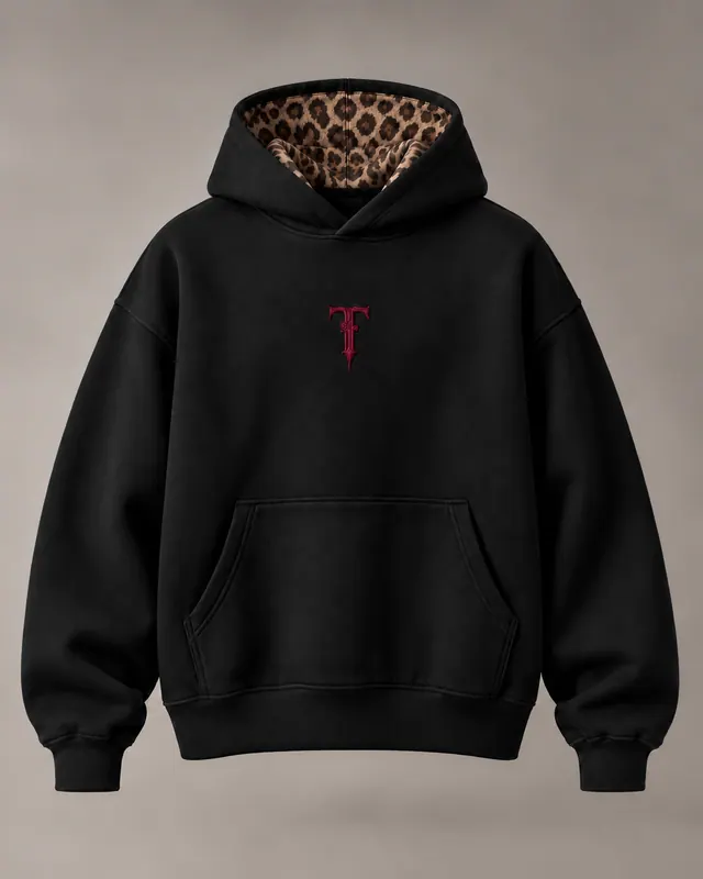 SPOT HOOD in Black / Oxblood, front