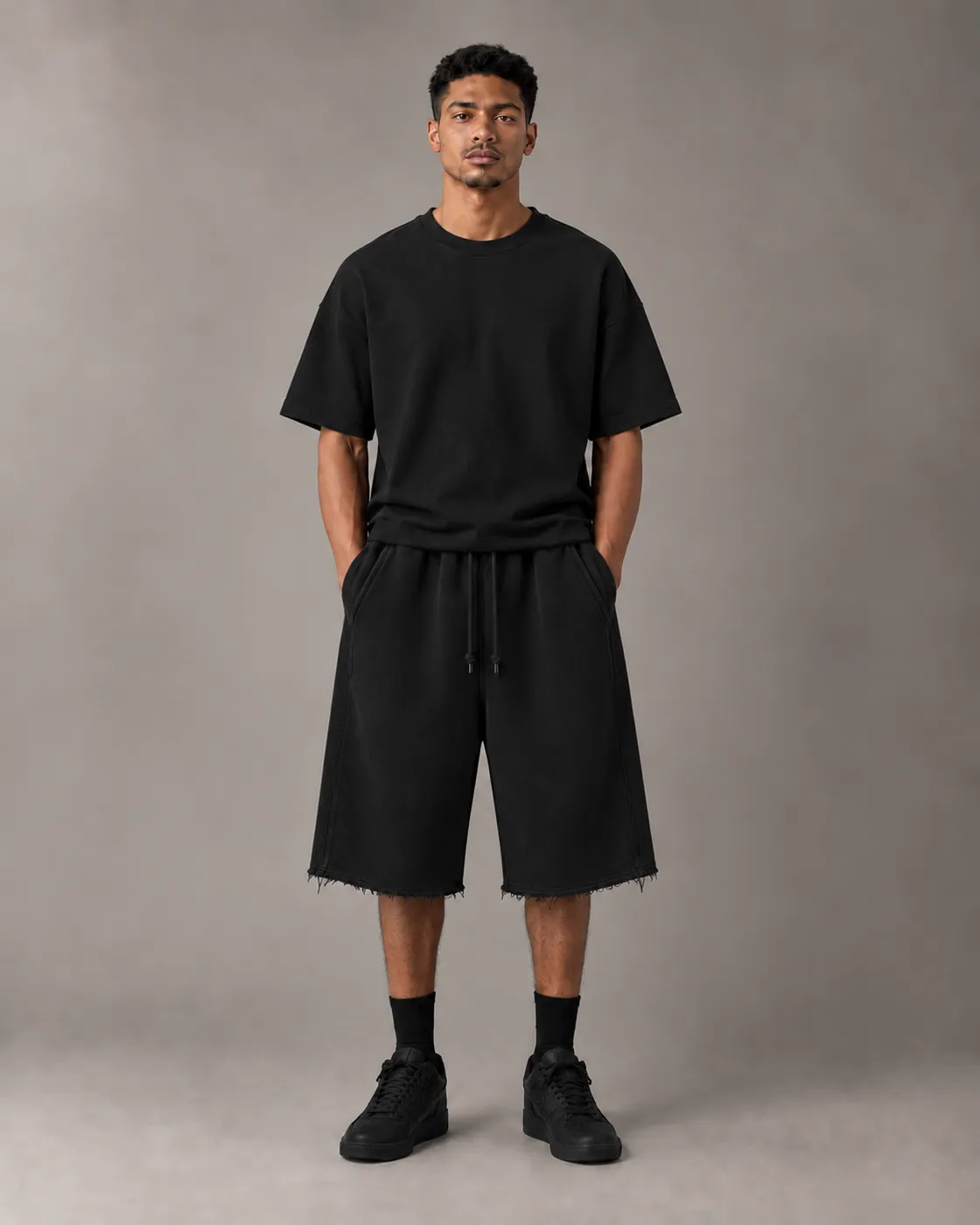 WORN SHORTS in Black / Tonal, on body
