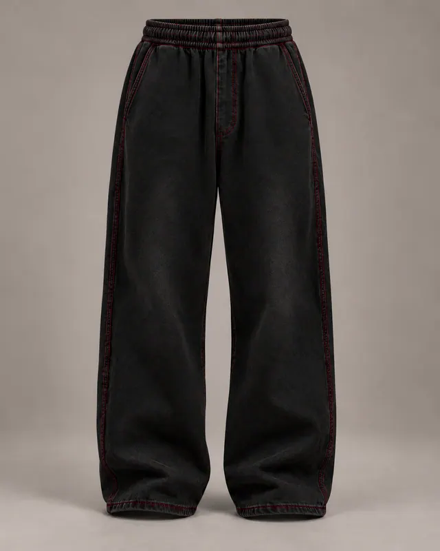 WORN SWEATS in Black / Oxblood, front