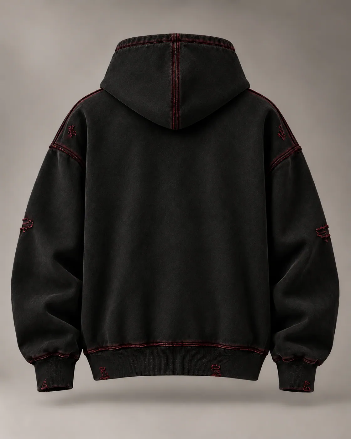 WORN ZIP in Black / Oxblood, back