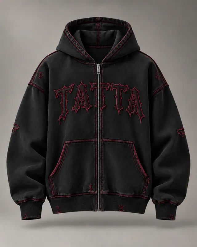 WORN ZIP in Black / Oxblood, front